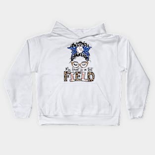 My Heart Is On That Field Baseball Leopard Baseball Mom Kids Hoodie